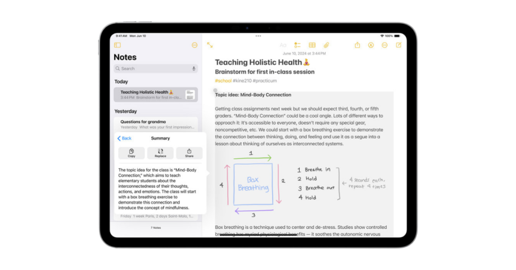 Apple intelligence, l'outil IA générative de Apple sur iPad