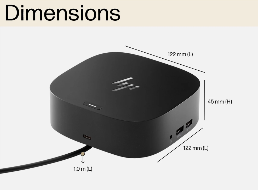 Station d'accueil HP USB-C dimensions