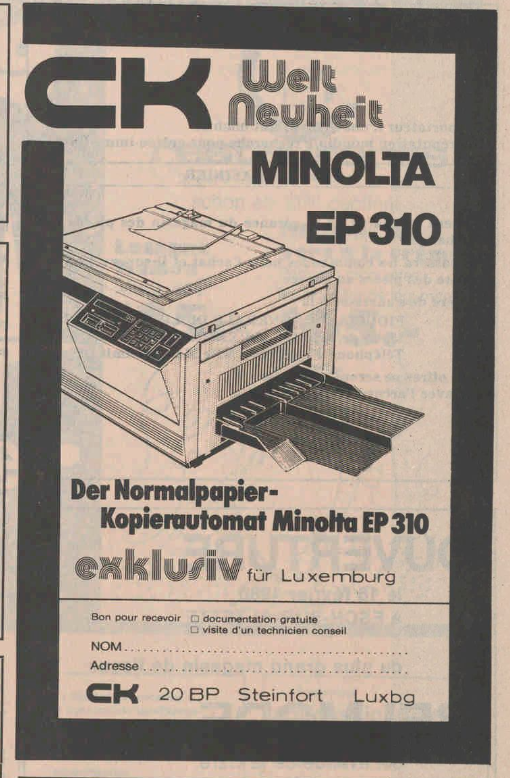 Annonce publicitaire Wort de CK en 1980